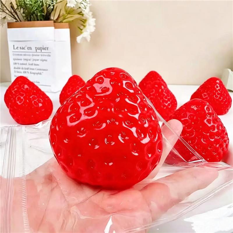 Pink Clear Strawberry Fidget Toy - Glittery Transparent Fruit Squishy for Stress Relief