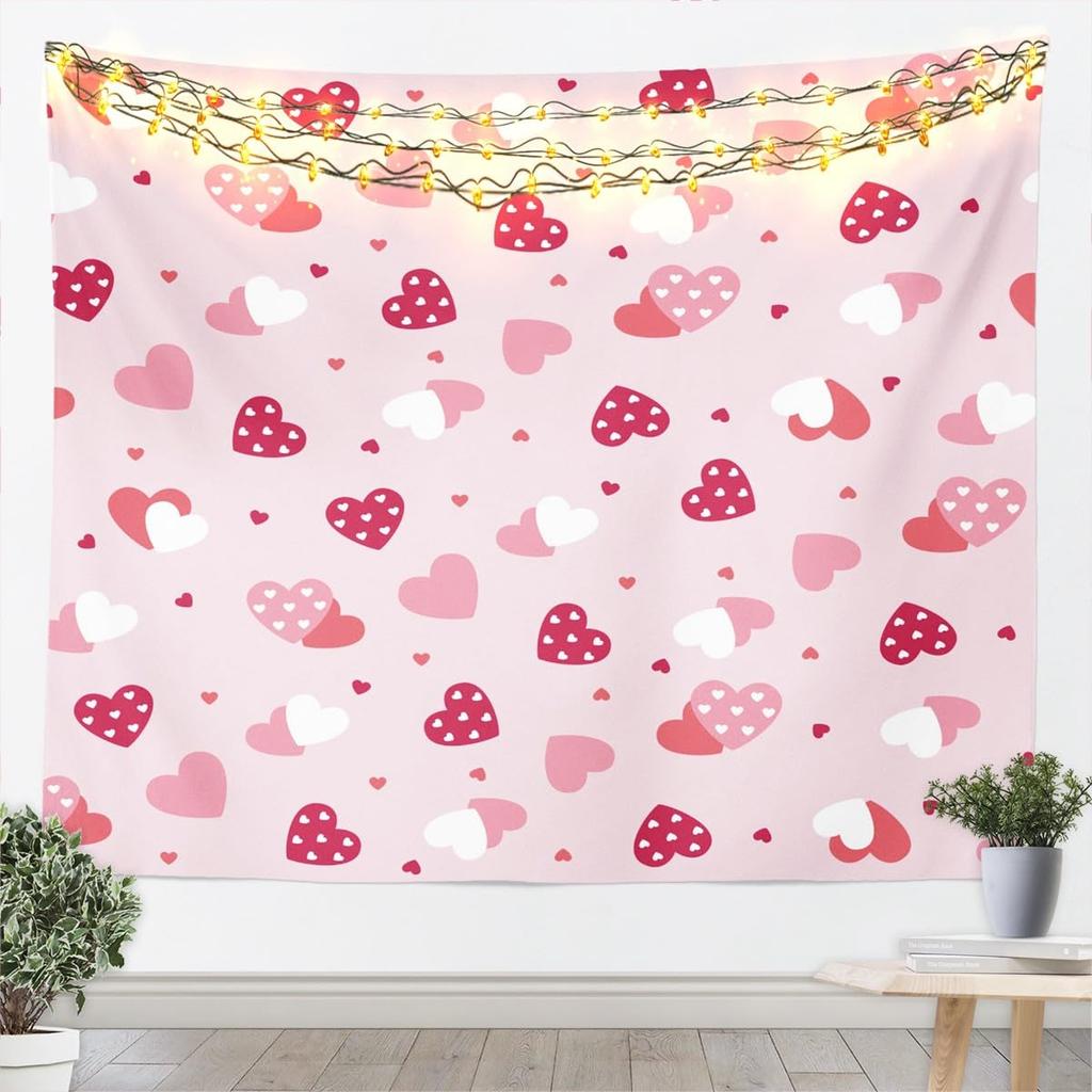 Happy Valentine's Day Tapestry Red Rose and Love Heart Tapestry Art Decor Wall Hanging Home Living Room Bedroom Dorm Tapestries