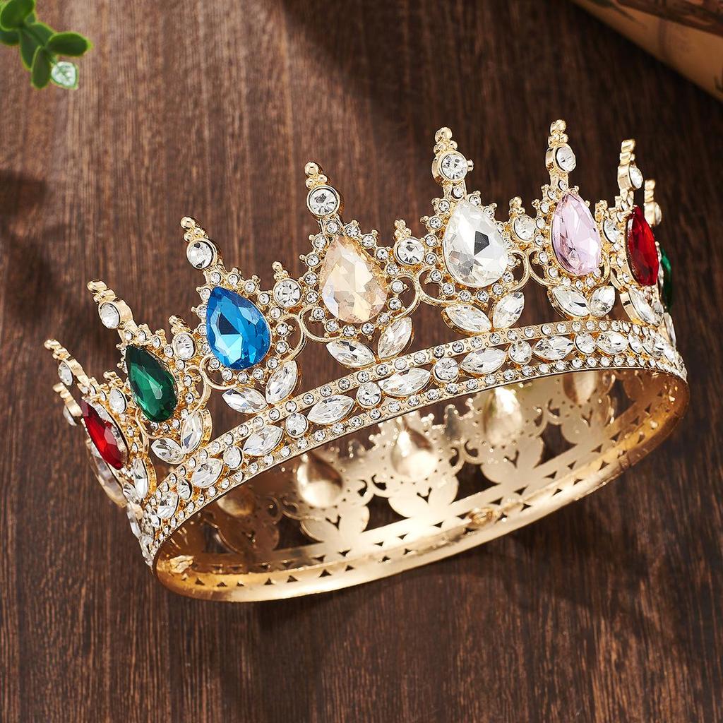 European Baroque Rhinestone King Crown Tiara Hairpiece
