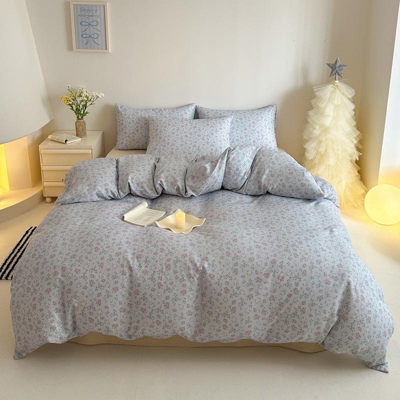 Pastoral Style Class A Maternal Infant Grade Cotton Double-Layer Yarn 4-Pcs Set Dormitory Cotton 3-Pcs Set Bed Sheet Quilt Cover Bedding