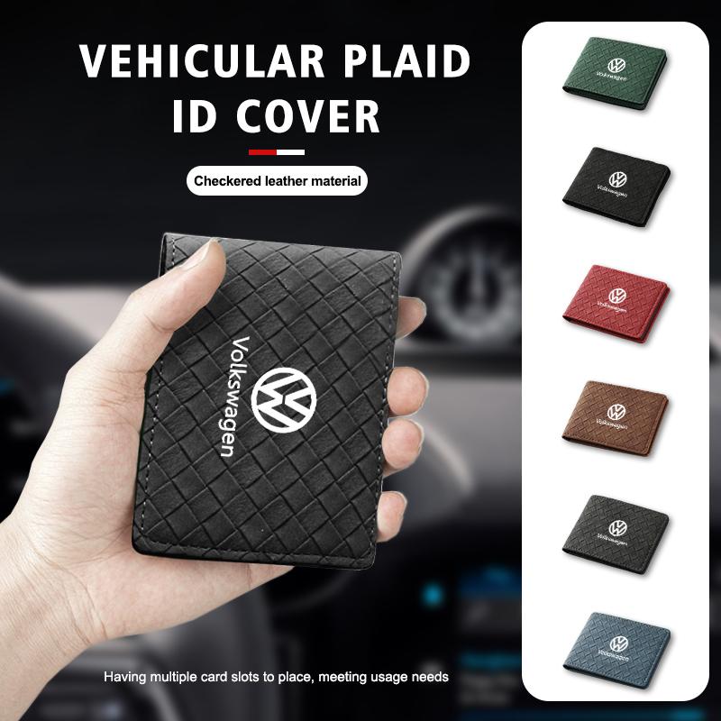VFHJQ1 Suede Car ID Cover Vehicular Plaid Card Protector Wallet For Volkswagen VW Golf 4 5 6 7 Polo Jetta Sagitar Magotan Passat B5 B6
