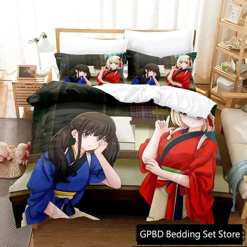 3D Print Anime Lycoris Recoil Comfortable Duvet Quilt Cover Pillowcase Bedding Set Children Bedroom Decoration Home Textile