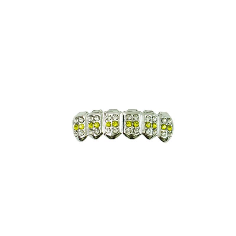 Gelbes Diamant Strass Hip Hop Grillz Set: Verstellbare Falsche Zähne Schmuckstücke für Europäische & Amerikanische Rap Bühnen