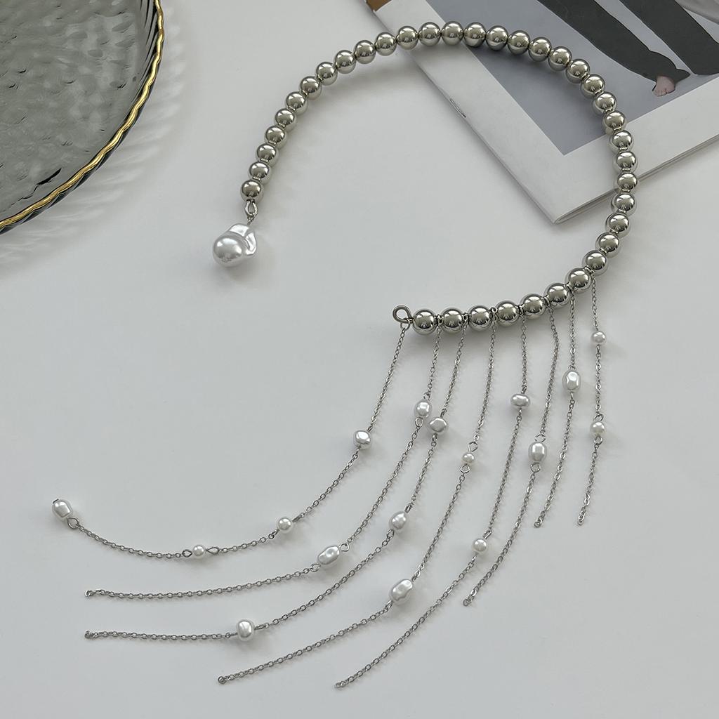 Salircon Nádherný Otevřený Choker Náhrdelník s Třásněmi z Imitace Perel Dámský Módní Dlouhý Třásně CCB Korálky Řetízek na Klíční Kost Šperky