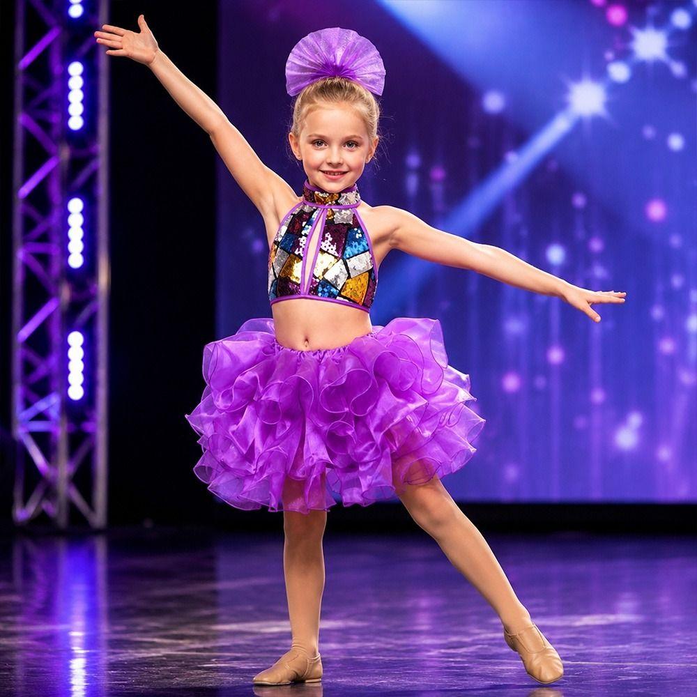 with Headwear Jazz Dance Costume Romantic Children Dance Outfit Stage Performance Costume Kids