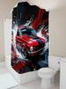 Speed Passion Red Mustang Shower Curtain for Bathroom - Vintage Car Design with Dynamic Splash Effect Waterproof  Durable