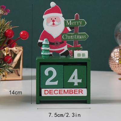 1 pièce 7,3*14cm Décoration de Noël Calendrier en bois Fenêtre d'affichage Décorations de bureau Scène du Nouvel An Cadeau d'originalité DIY