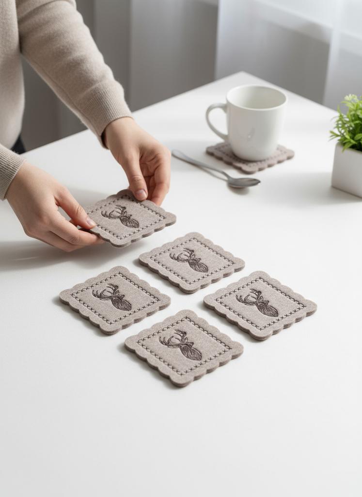 Felt Mug Glass Coater Set Of 4 Beige 10×10 Cm