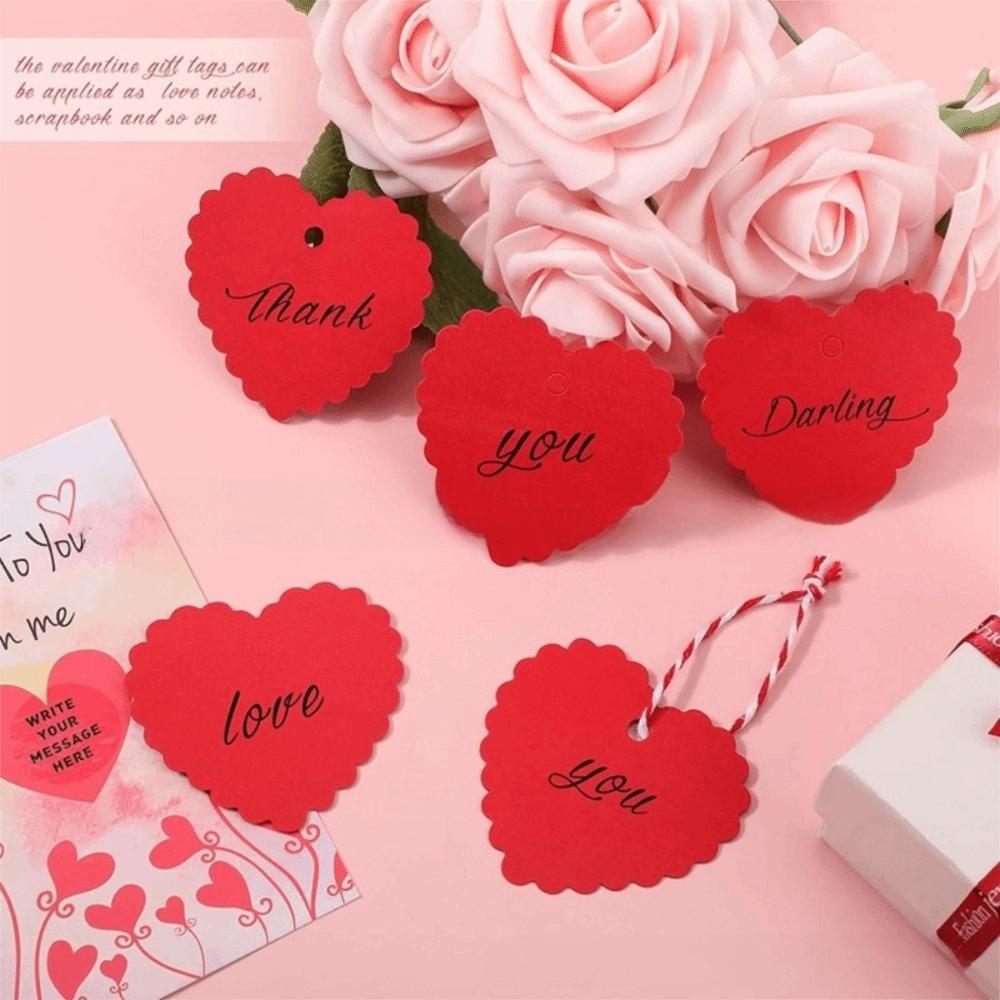 100pcs DIY Valentine's Day Tags Hanging Decoration Red Pink Paper Gift Labels Heart Shape Blank Heart Shaped Cards