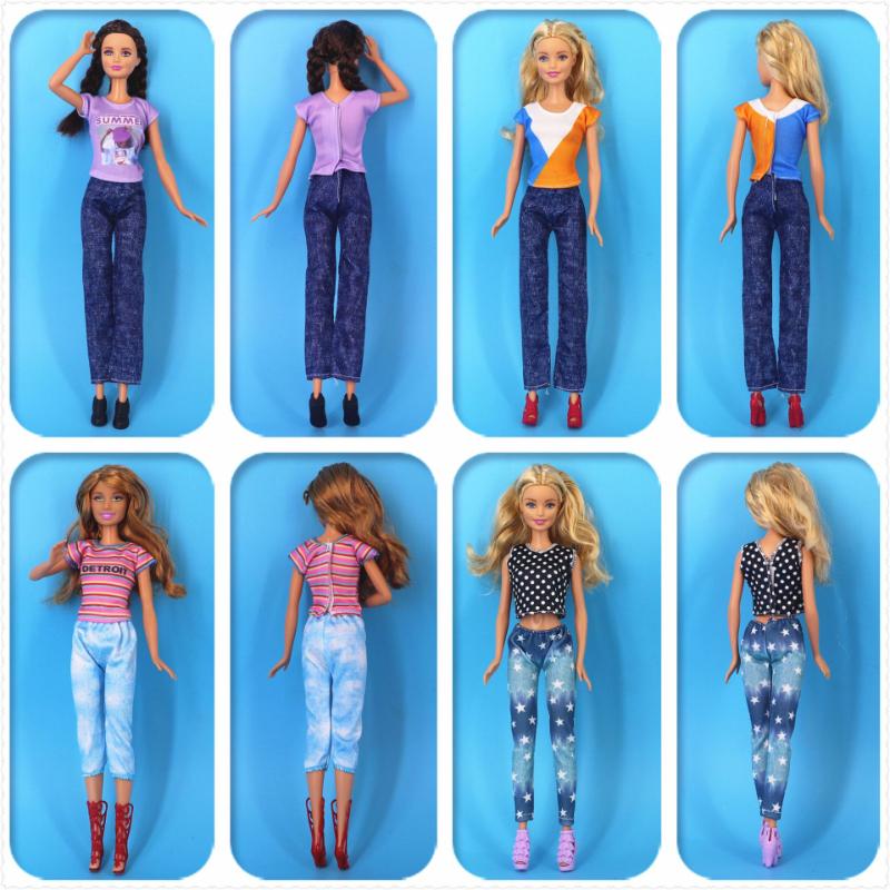 4 Stuks Pak Casual Mode Jumpsuits Jurken Top plus Broeken ontworpen voor Poppenkleding 30cm Accessoires ontworpen voor 1/6 Meisjespop Speelgoed