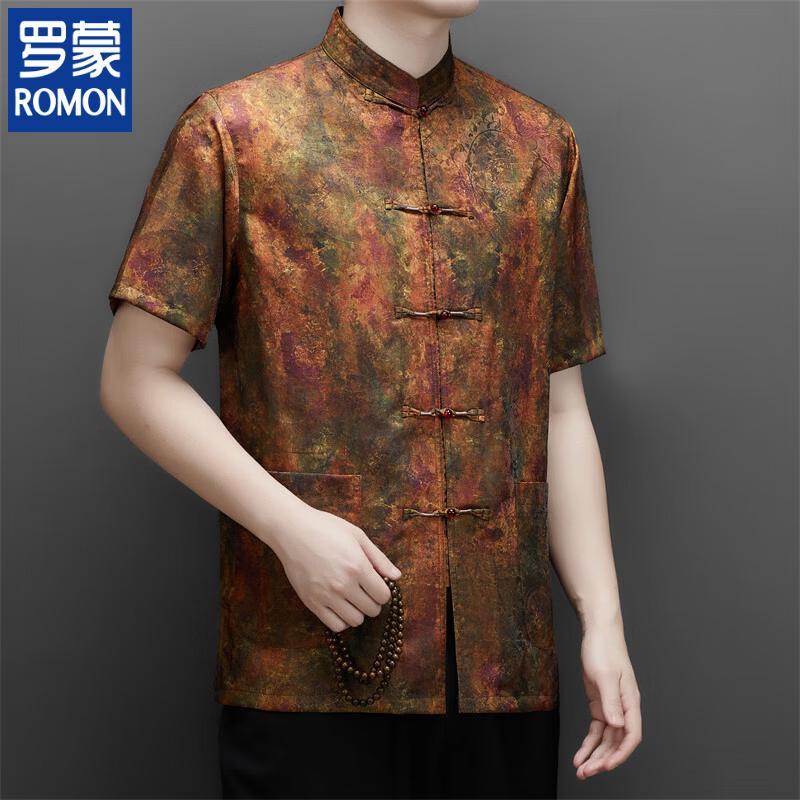 ROMON Men s Chinese Style Floral Short-Sleeve Shirt 39/170