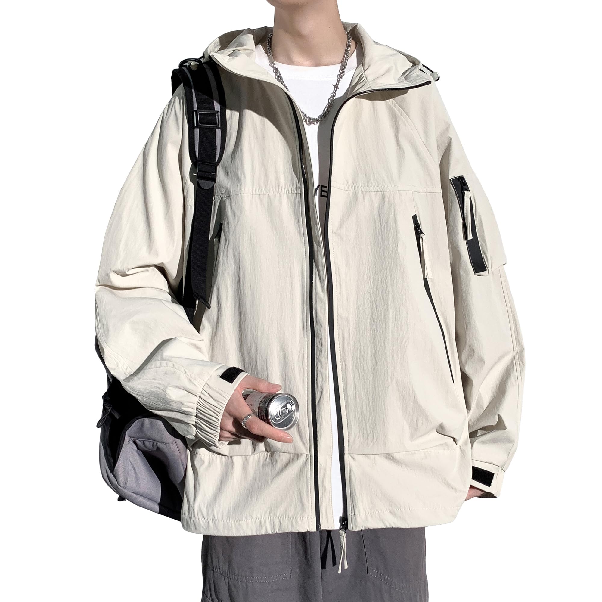 

Mountain Parka Water Repellent Soft Shell Nylon Jacket Windproof Outerwear Cold Protection Windbreaker Hooded Blouson Jumper Zip Up Anorak Outdoor