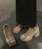 Spot Mary Jane Rhinestone Buckle Platform High Heel Square Toe Shoes for Women, Spring & Autumn 2024.