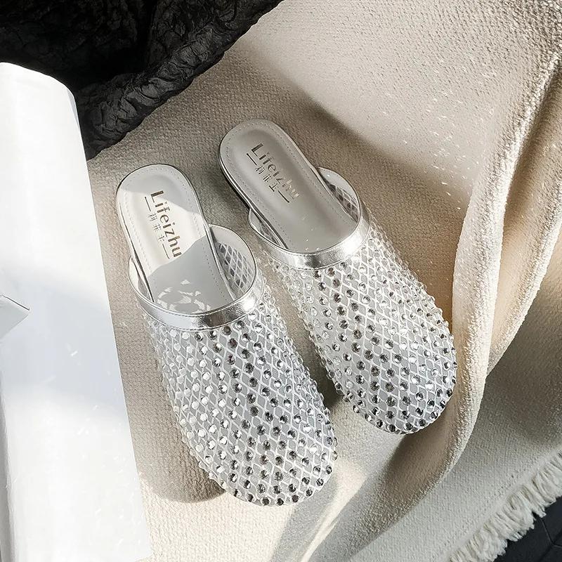 Letní dámské boty Moderní pantofle Kamínky Nýty Ležérní nazouváky Síťované slip-on mokasíny