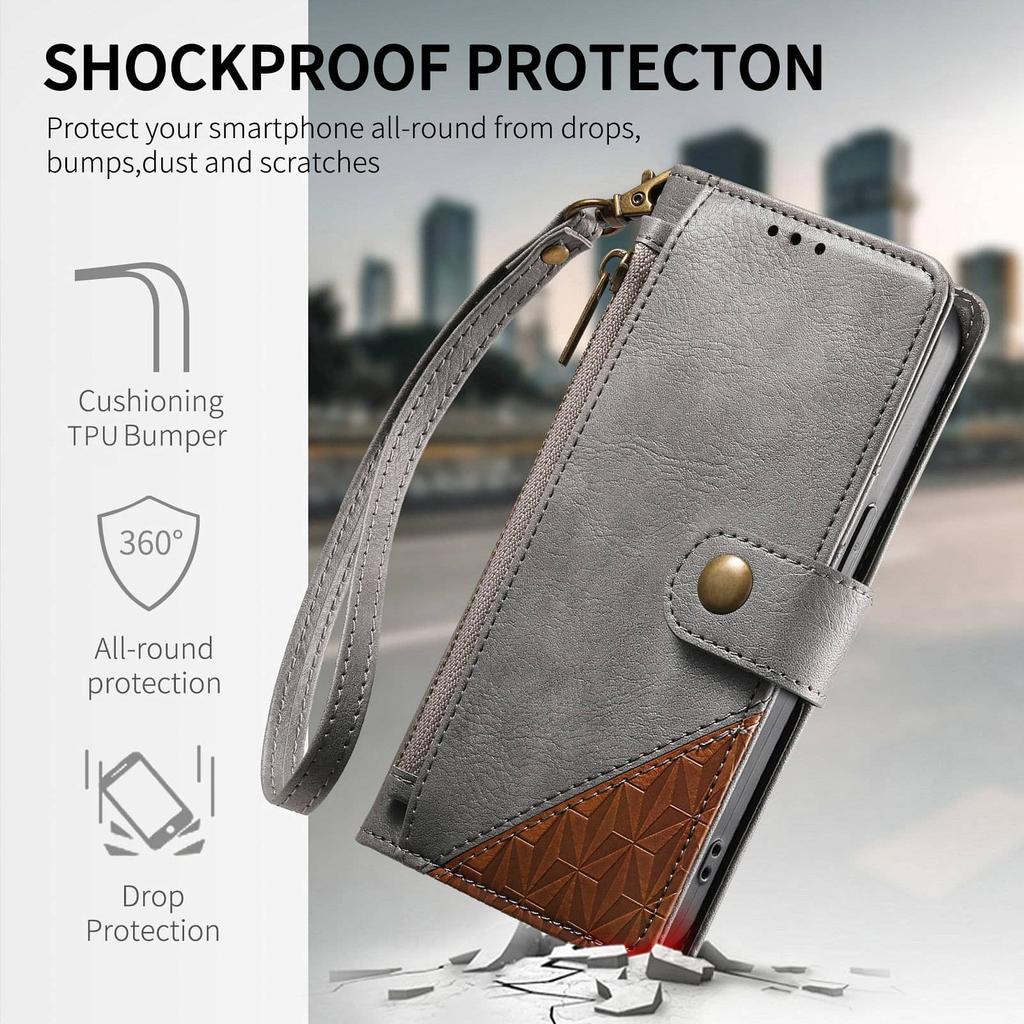 Für Google Pixel 10A 9A 10 9 Pro XL Brieftaschenhülle, RFID-Blockierung 3-Kartenhalter Ständer Stoßfeste TPU-Schale, Handgelenkband Reißverschluss