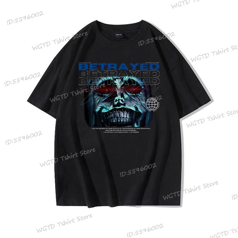 Hip Hop Streetwear Anime Solo Leveling Statue of God Print T-Shirt Männer Frauen Harajuku Grafik Lockeres Oberteil Vintage Baumwoll-T-Shirt