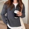 Design Revers Reißverschluss Pullover Damen Herbst und Winter neue Mode locker vielseitig Strickpullover Top