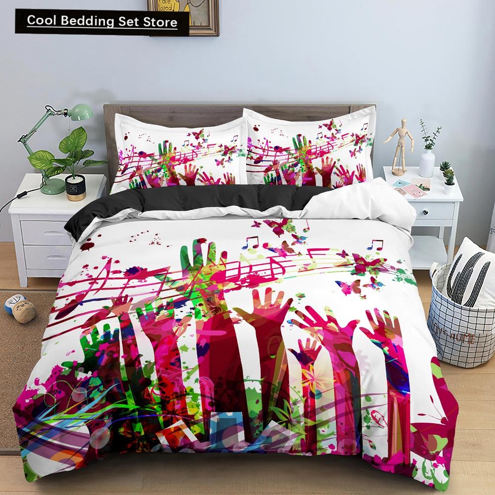 Piano Music King Queen Duvet Cover Musical Notes Bedding Set For Kids Teens Girls Black And White Piano Keys 2/3Pcs Quilt Cover