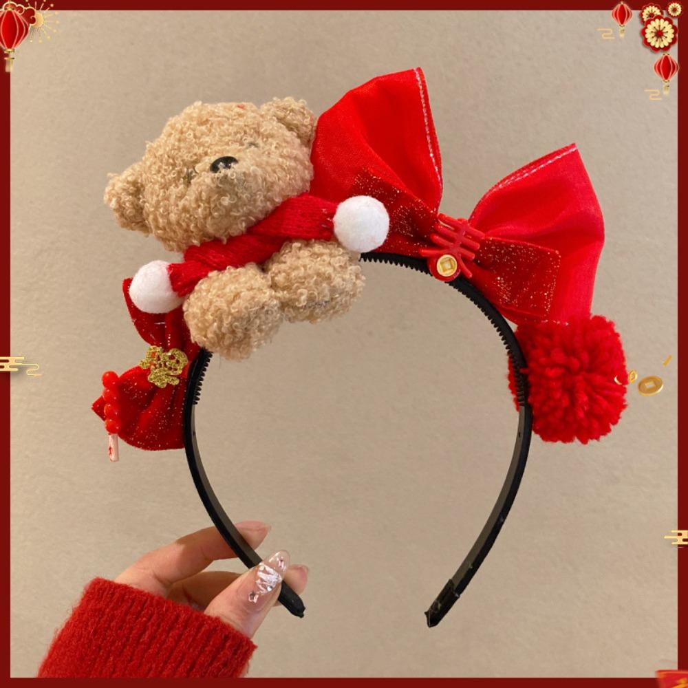 Pony New Year Headband Red Plush Hair Hoop Cute Red Velvet Bow Hairband  Children