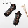5 Pairs of Ladies Autumn Thin Floral Embroidered Glass Silk Clear Cotton Bottom Crystal Ice Stockings