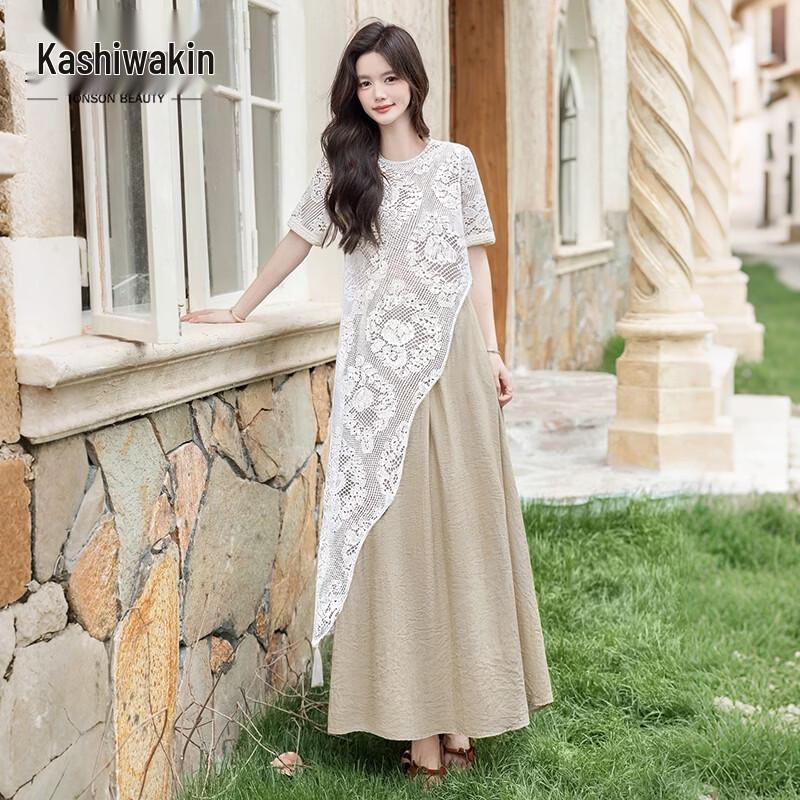 Women s Casual Linen Blend Hollow Out Two-Piece Set XL