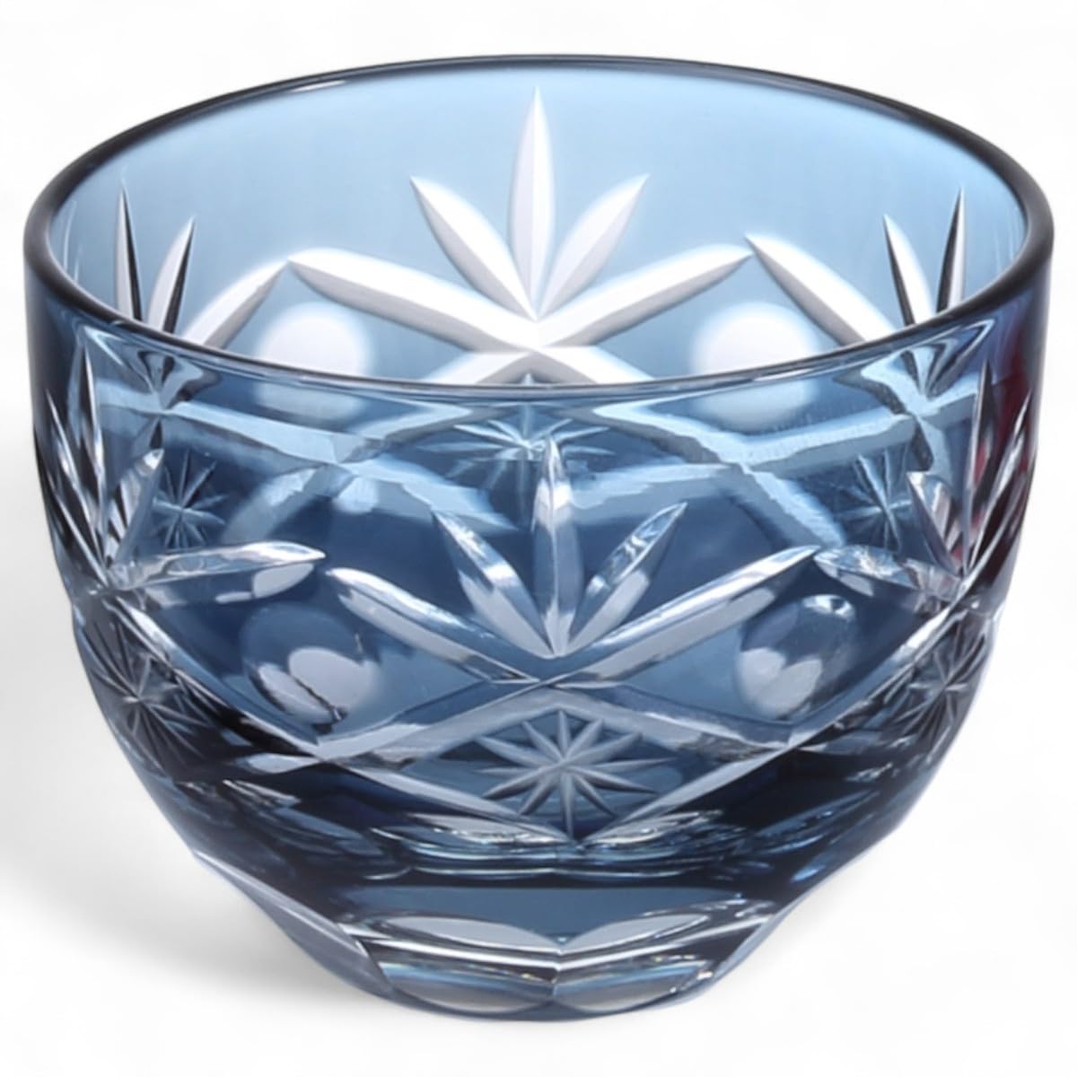 Mizukage Kiriko Glass Cup Sake Cup 30cc Orchid Engraving Ink Blue Current Model J-kitchens 54xH40mm