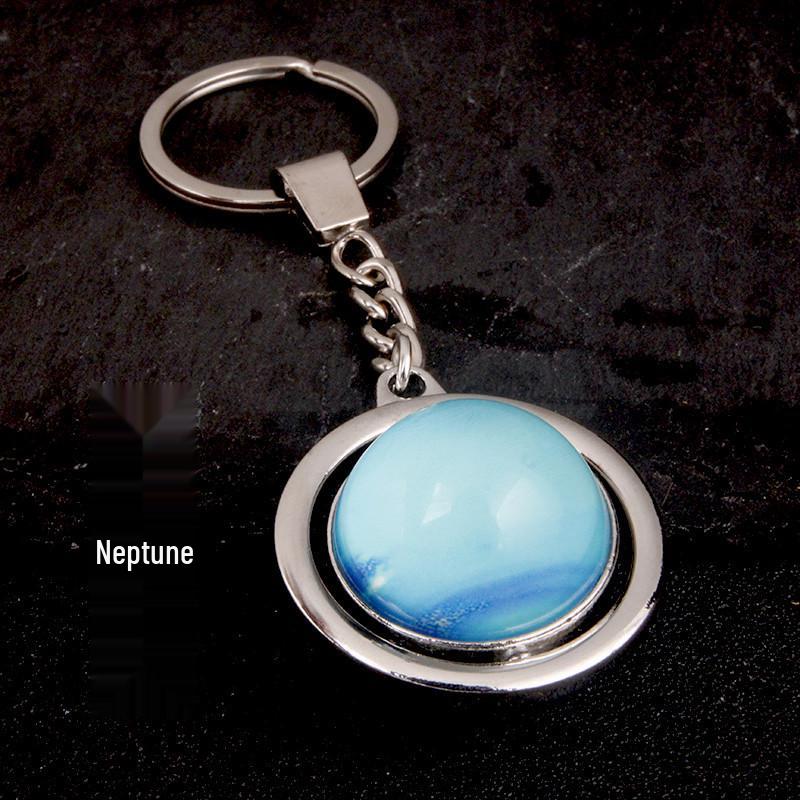 Rotating Saturn & Planets Crystal Keychain with Luminous Sun & Moon