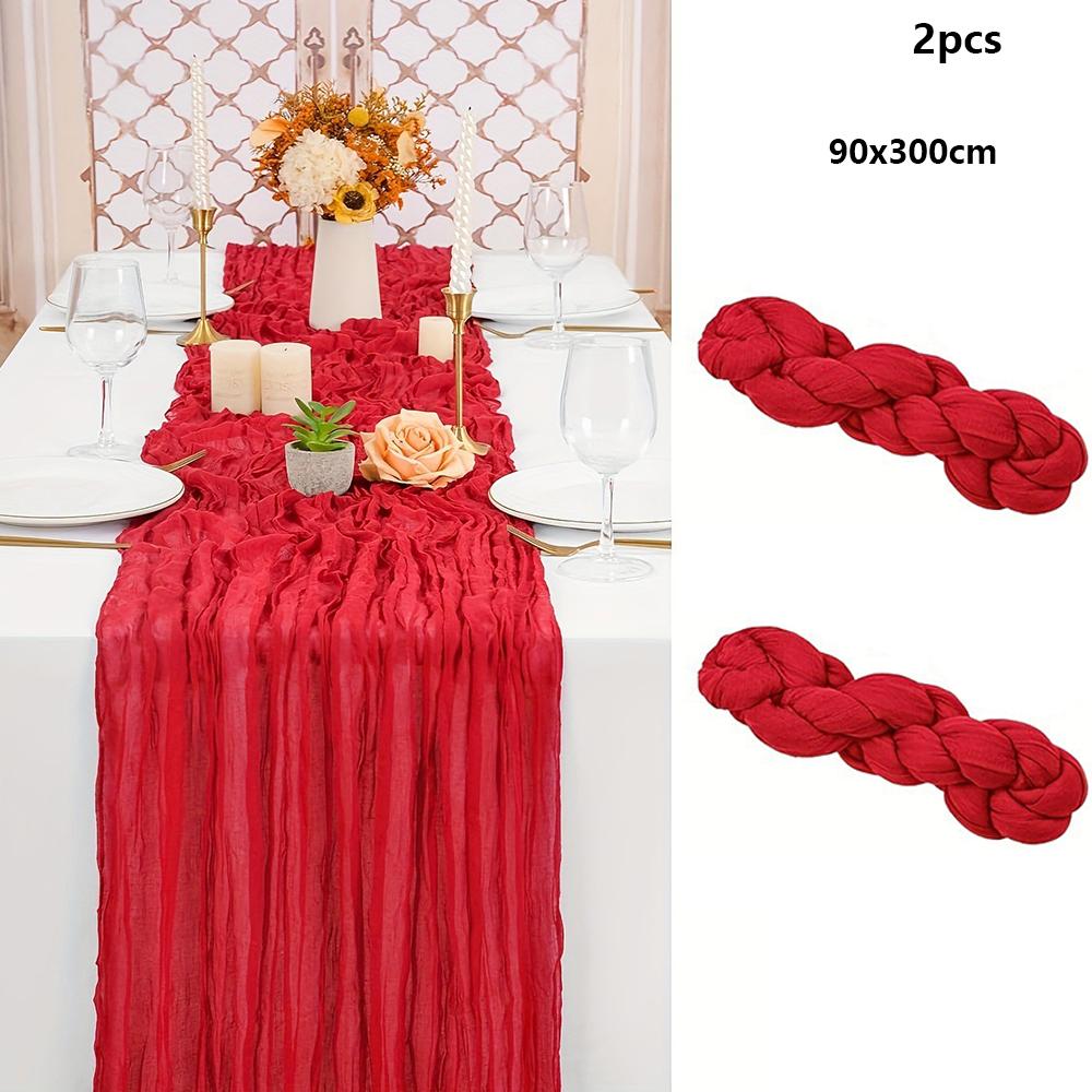 2pcs Red Cheesecloth Table Runner Boho For Baby Shower Wedding Party Birthday