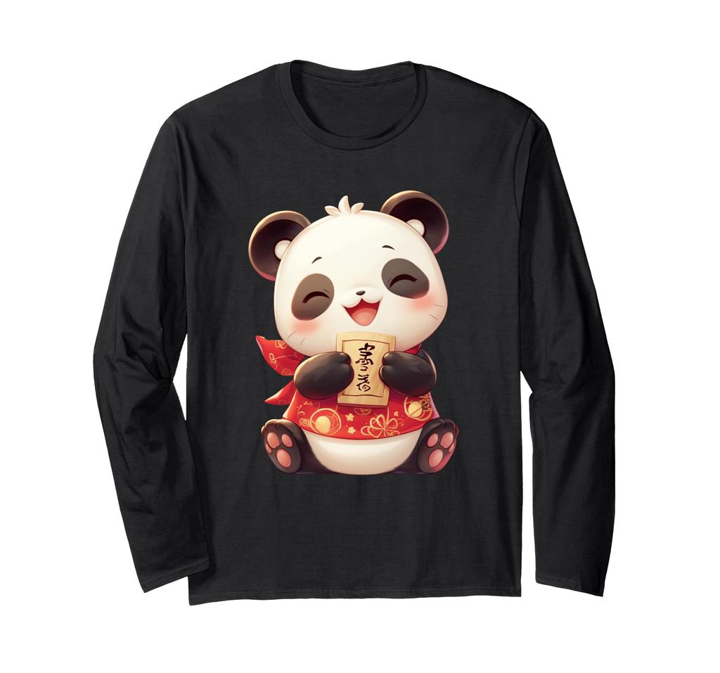 Panda Ca Maneki Neko Japonez Panda Urs Tricou Japonez cu Mânecă Lungă