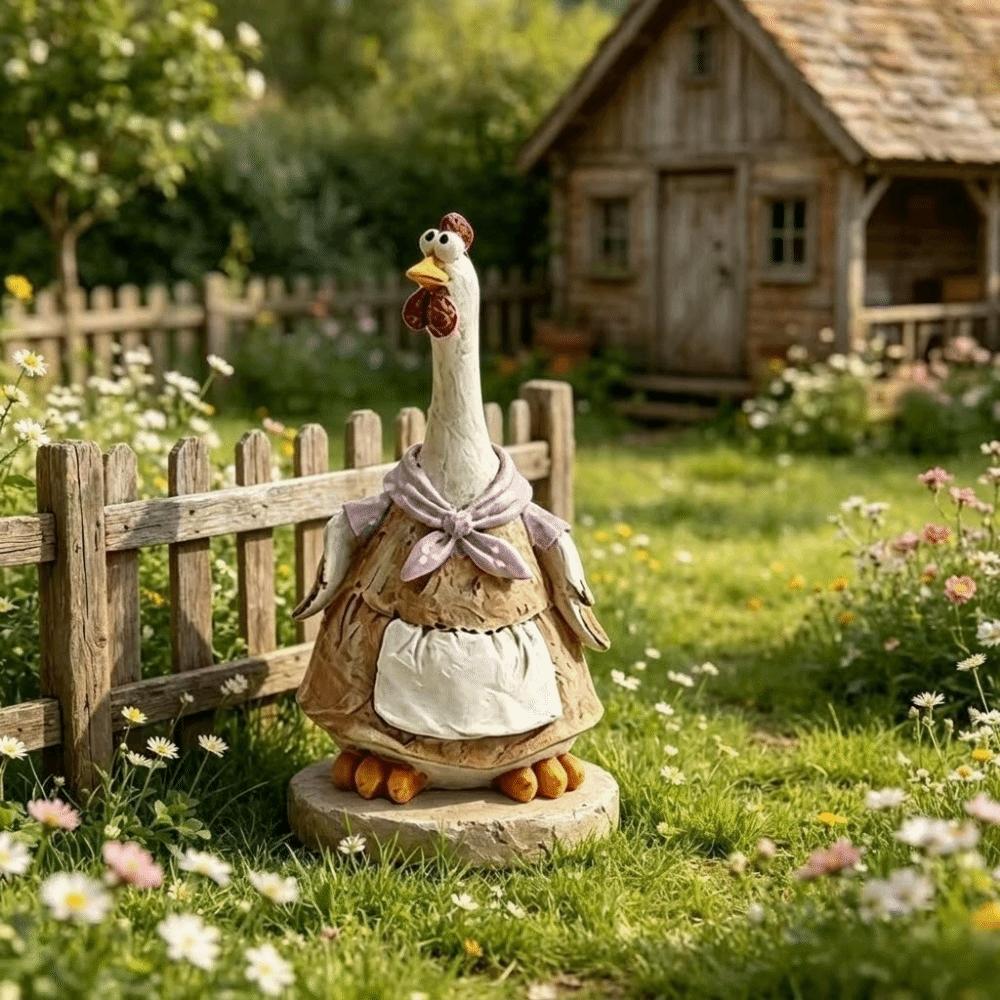 Funny Rooster Statue Cartoon Animal Shaped Garden Ornament Hen Statue Lawn Decoration