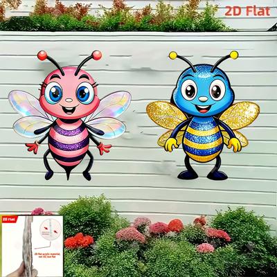 2 Peças Desenho Animado Abelha Fofa Acrílico Decoração de Parede de Jardim Fundo de Quarto Infantil Decoração de Casa Mural Papel de Parede para Sala de Estar Adesivo Engraçado