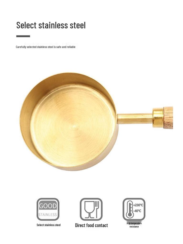 Gold Stainless Steel Measuring Cups & Spoons Set with Acacia Wood Handles - 8-Piece Baking Tool Set