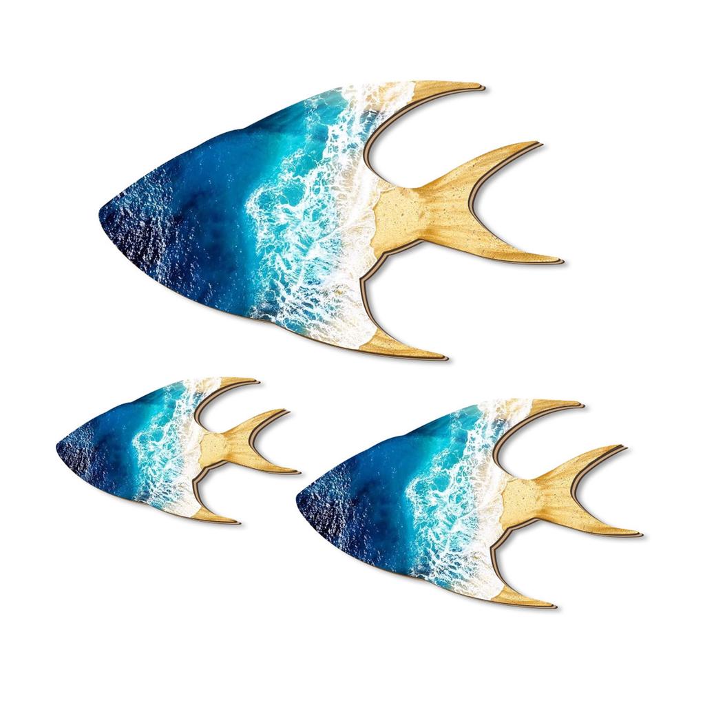 4Pcs/Set Wall Fish Decorations Coastal Wall Art Wooden Fish Retro Rustic Fish Wall Ornaments for Home Bedroom Beach House Decor
