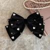 French Velvet Heart Rhinestone Bow Hair Clip - Retro Style for Fall/Winter Updos