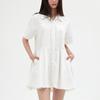 Elssibeui Pleated Skirt Shirt Dress_White