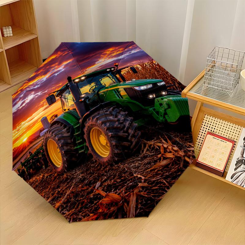 John Deere Imprimé 8 ?Parapluie Pliant Léger Résistant au Vent à Bâtons Automatique Pour Voyages en Plein Air