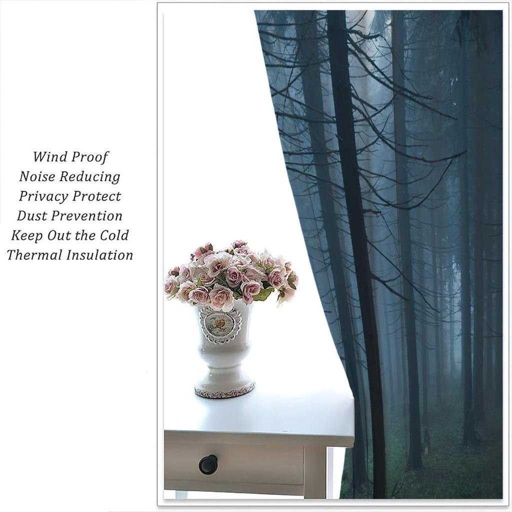 Forest Curtains Mysterious Mist Fall Nature Scenery Window Treatments Bedroom Living Room Darkening Made Of Polyester Area Decor
