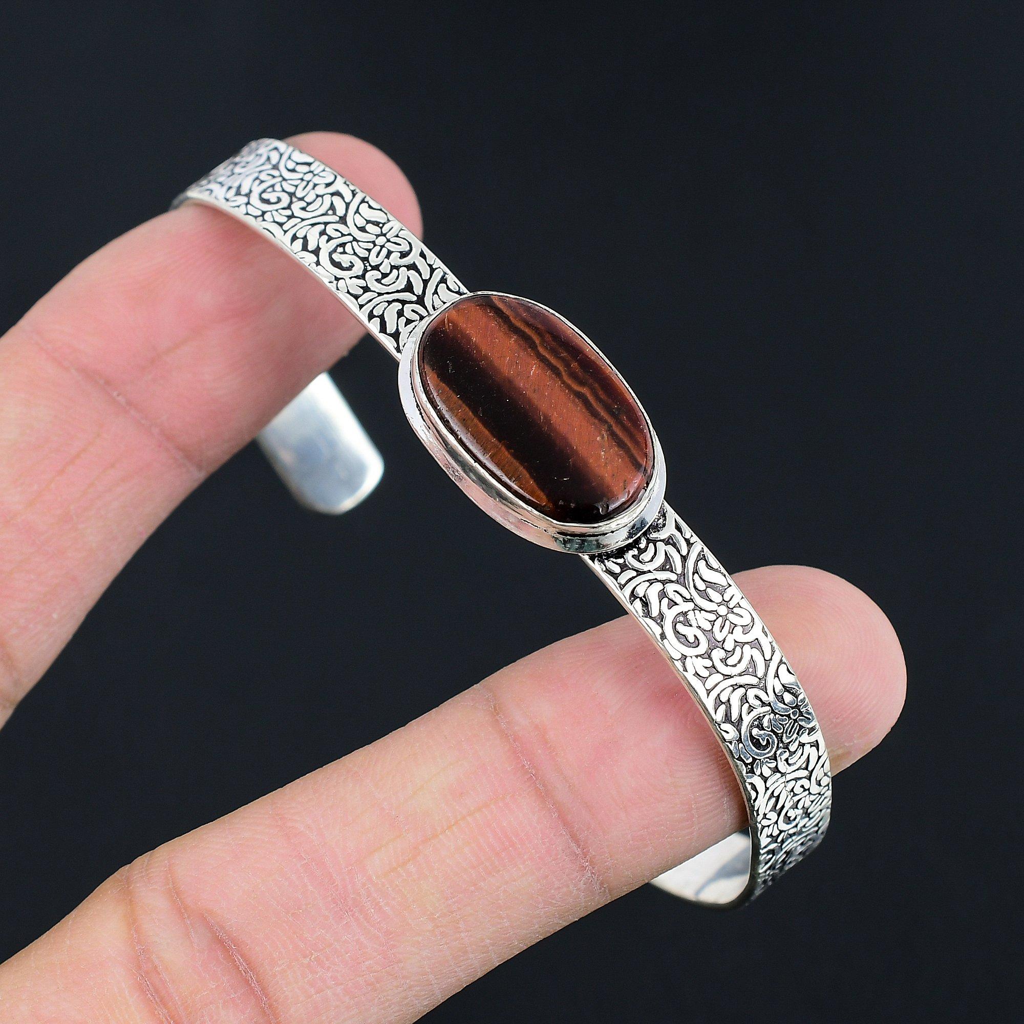 

Womens day Sale Sterling Silver Tiger Eye Stone Unique Engagement Wife Bangle Adjustable
