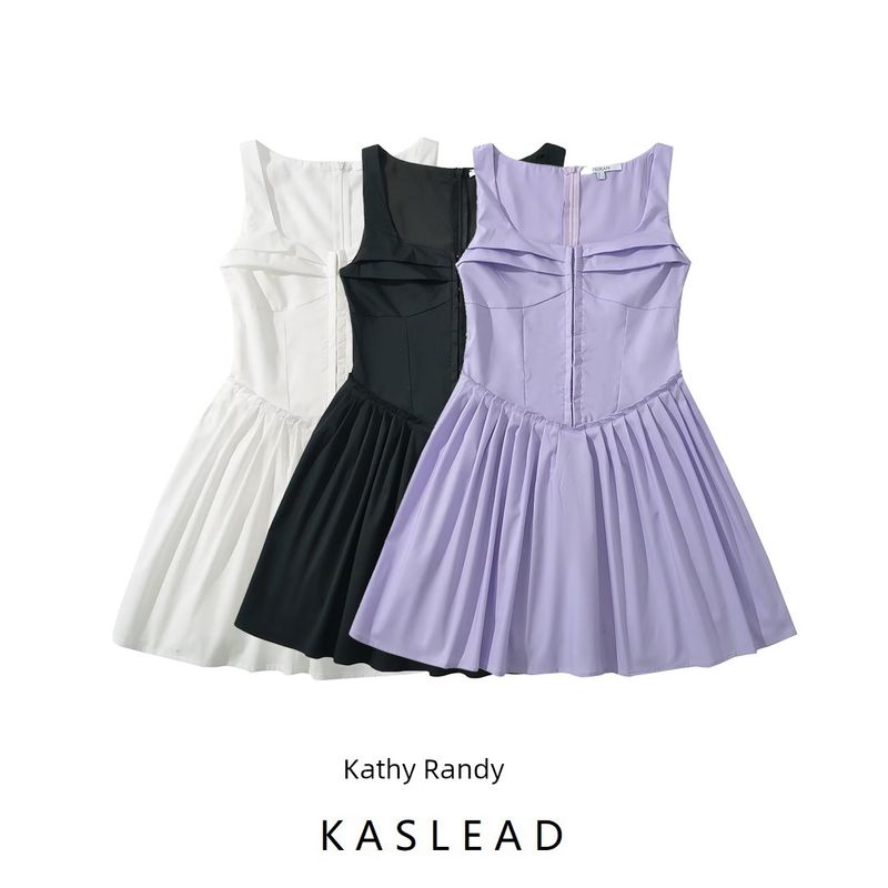 Kaslead New Arrival Women's Clothing Fashion Style Fashion Casual Minimalist Pleated Mini Sleeveless Short Dress
