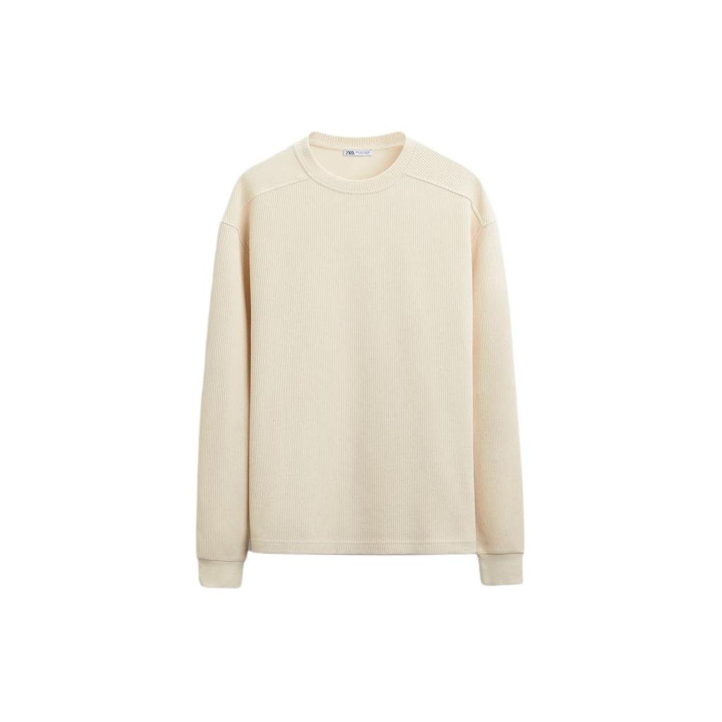 Zara Solid Color Casual Versatile Simple Textured Long Sleeve T-Shirt Men tops White 1198403-712