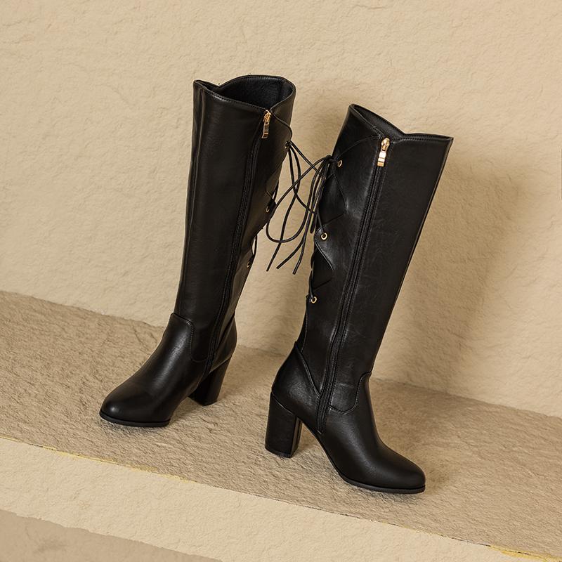 Women's High-heeled Boots Are Fashionable European and American Style Solid Color Solid Color Versatile Large Size Medium Boots
