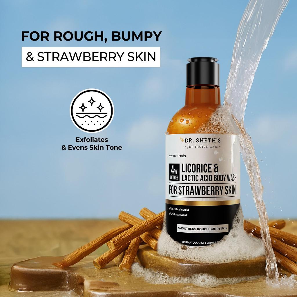 Dr. Sheths’ Licorice & Lactic Acid Body Wash For rough, bumpy & strawberry skin | Exfoliates & evens skin tone | 4% (Licorice Extract, Lactic Aci
