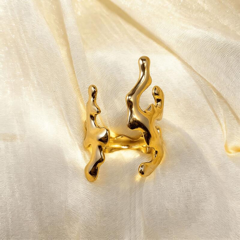 Ocean Style Stainless Steel Unique Coral Design Rings for Women Men Irregular Adjustable Opening Rings Party Jewelry Accessories