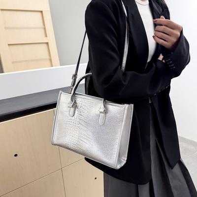 New Tote Bag Large-capacity Handbag Casual Commuting Trend Simple Crocodile Pattern Shoulder Bag