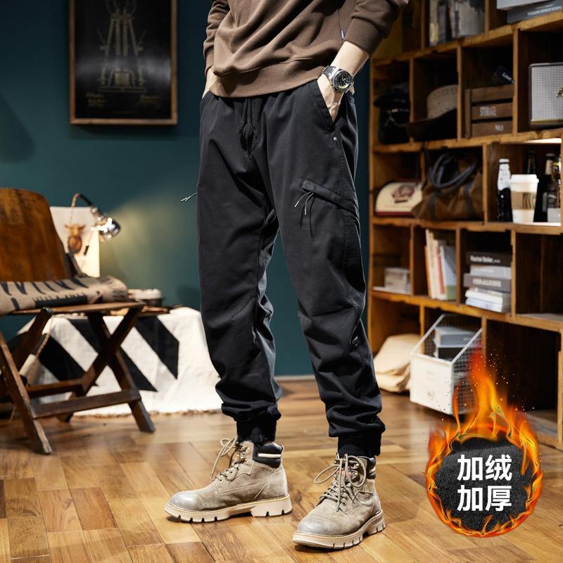 

Новые мужские универсальные брюки на завязках, утолщенные комбинезоны, ретро-дизайн, тренд, функциональные, многокарманные 38 чёрный