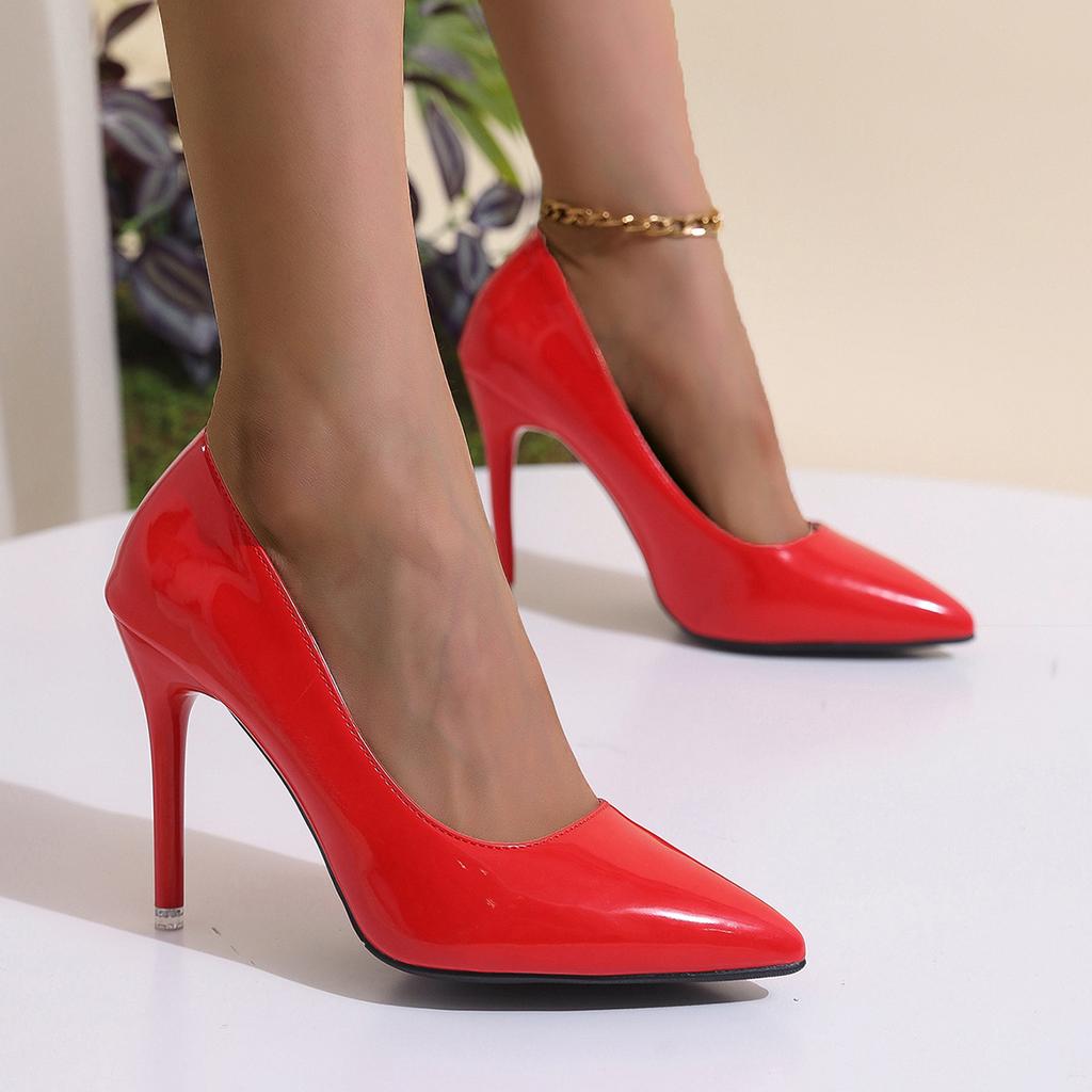 New Patent Leather Pointed Toe Stiletto Heel Shoes, Luxury Elegant Women's Pumps, Size 34-43