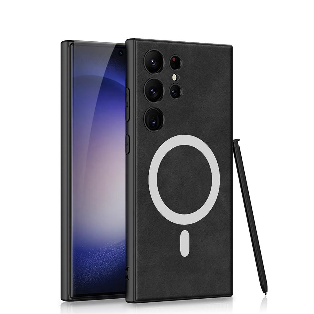 Suitable for Samsung S24Ultra Mobile Phone Case S24plus Plain Leather Wireless Charging Mc Frosted Anti Fall Protection Case