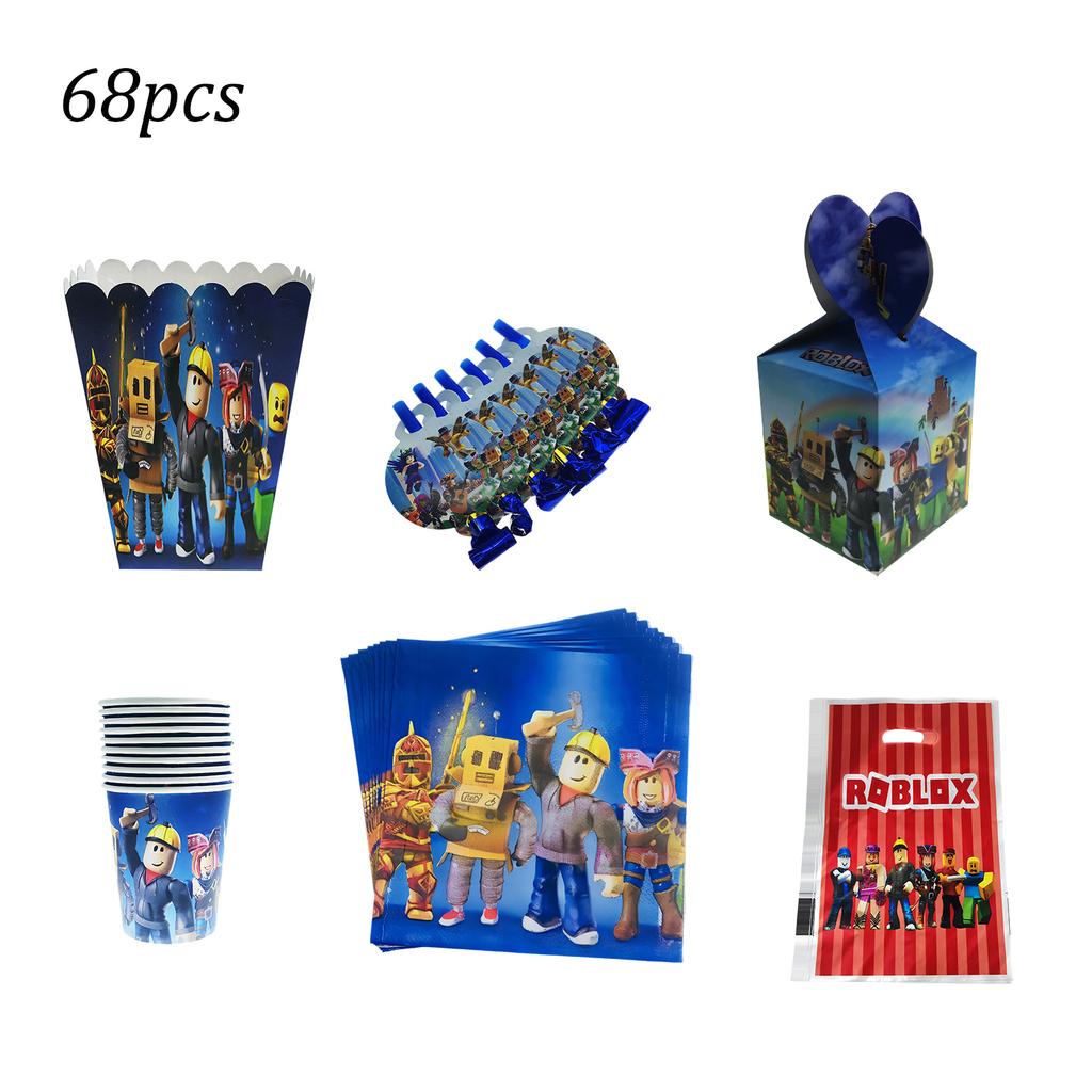Roblox Birth Date Celebration Decorations Supplie Party Celebration Disposable banner pennant Tablecloth Cup Board paper Infant Shower collection