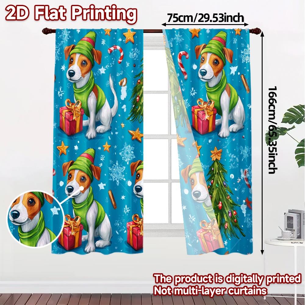 2D Flat Printing  JIT 2pcs   Curtains (Without Rod) Festive Pup Popular Curtains&Drapes Versatile Durable Polyester Curtains Art