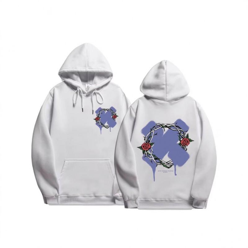 Unisex Hooded Sweatshirt With Rose Fork Print Loose Fit Winter Casual Sportswear